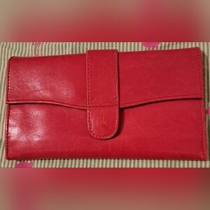 Vintage Sterling Red Incredibly Soft Sheepskin Trifold Wallet Billfold Clutch